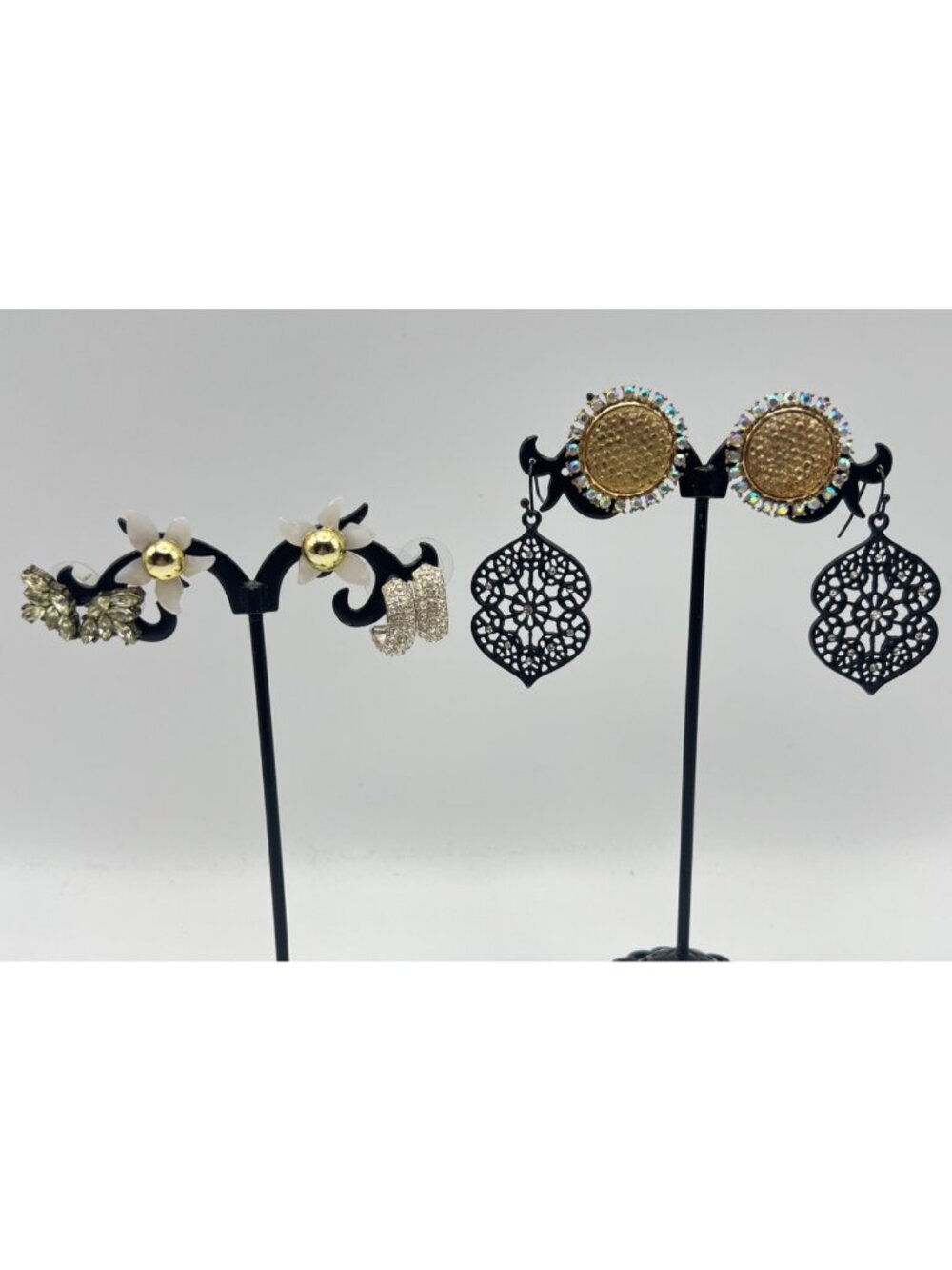 Lot Of 5 Pairs Pierced Earrings Baublebar Rhinestones Floral Filigree Boho